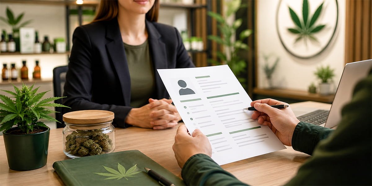 Recruiter reviewing a resume for a cannabis industry job application