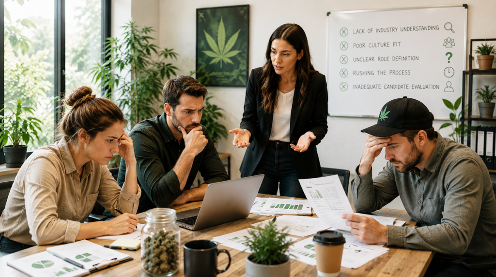 HR manager reviewing cannabis industry hiring mistakes during recruitment process