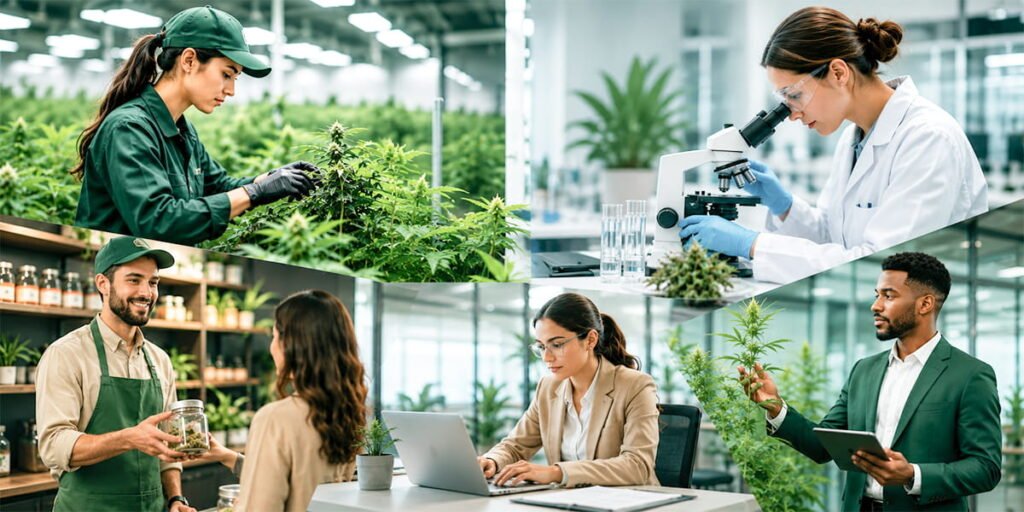 Cannabis industry professionals working in cultivation and dispensary roles